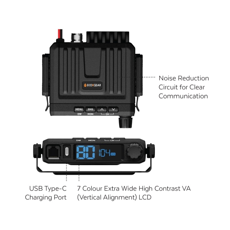 EcoXgear EXG1000-VPK 5-Watt Compact Fixed Mount UHF Radio with USB-C Port - VALUE PACK