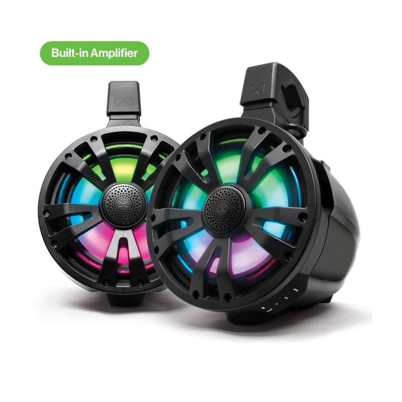 ECOXGEAR ETBB08 2-Pack Black 8 Inch Marine Amplified Speakers + 2 Battery Pack