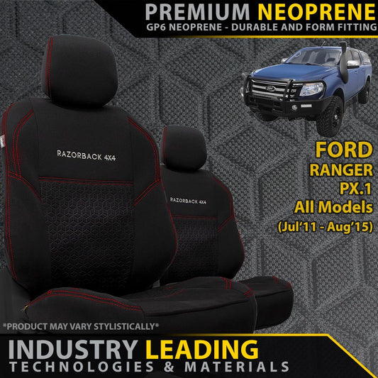 Ford Ranger PX I Premium Neoprene 2x Front Seat Covers (Made to Order)-Razorback 4x4