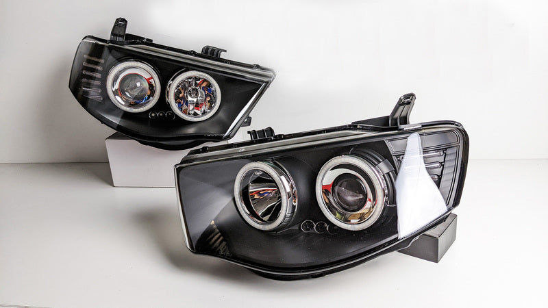 Black Ultra LED Angel Eyes Projector Headlights Suitable For 2006-2015 Mitsubishi Triton