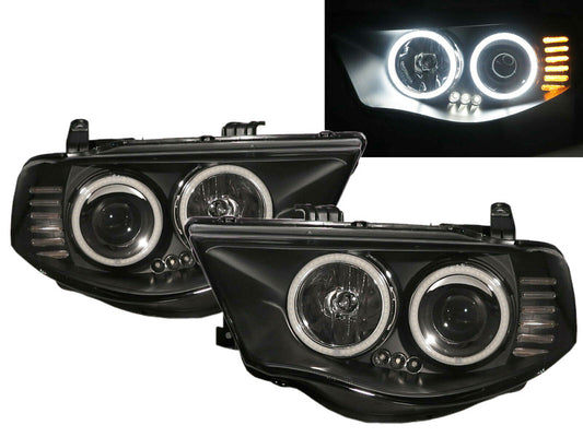 Black Ultra LED Angel Eyes Projector Headlights Suitable For 2006-2015 Mitsubishi Triton