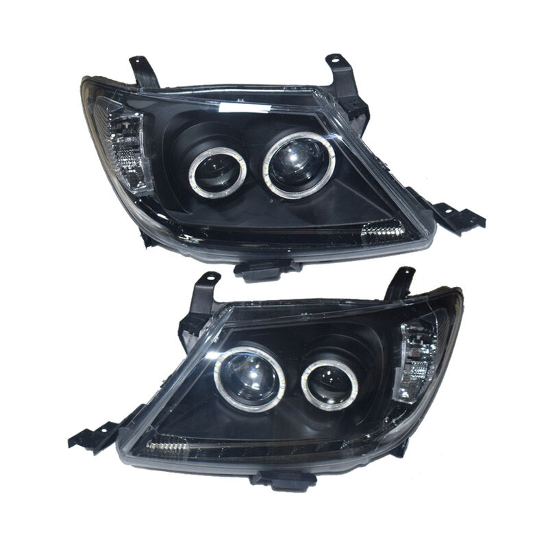 Smoke LED Headlights DRL HALO Projector Angel Eyes (Pair) - Suitable For Toyota Hilux 2005-2011