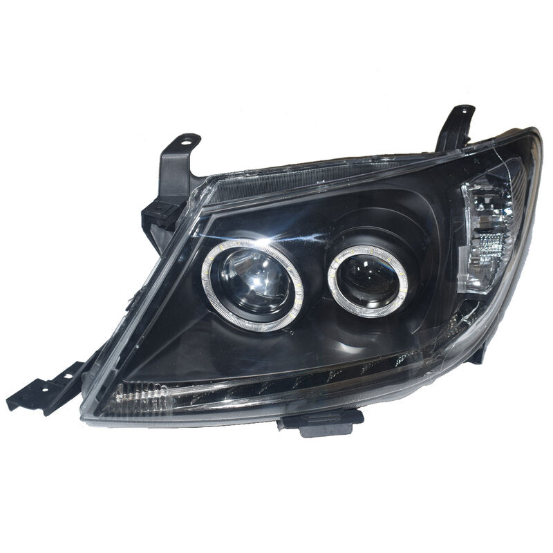 Smoke LED Headlights DRL HALO Projector Angel Eyes (Pair) - Suitable For Toyota Hilux 2005-2011