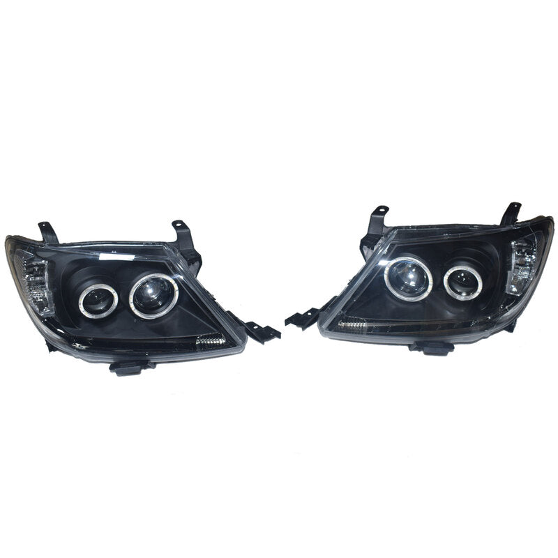 Smoke LED Headlights DRL HALO Projector Angel Eyes (Pair) - Suitable For Toyota Hilux 2005-2011