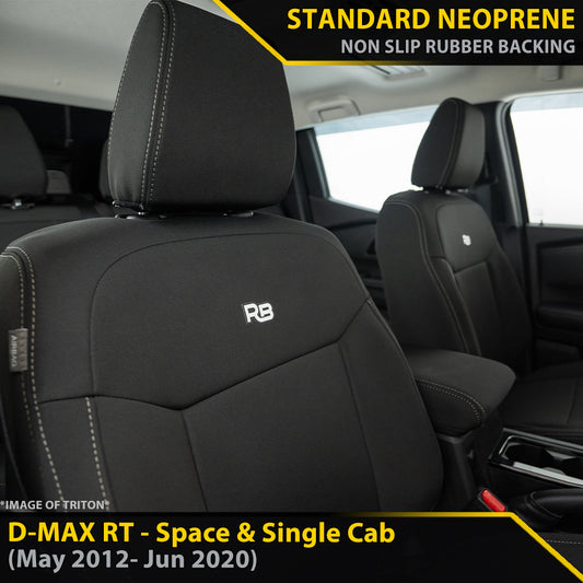 Razorback 4x4 - Isuzu D-MAX RT - Space & Single Cab - GP4 Neoprene 2x Front Row Seat Covers (Made to Order)