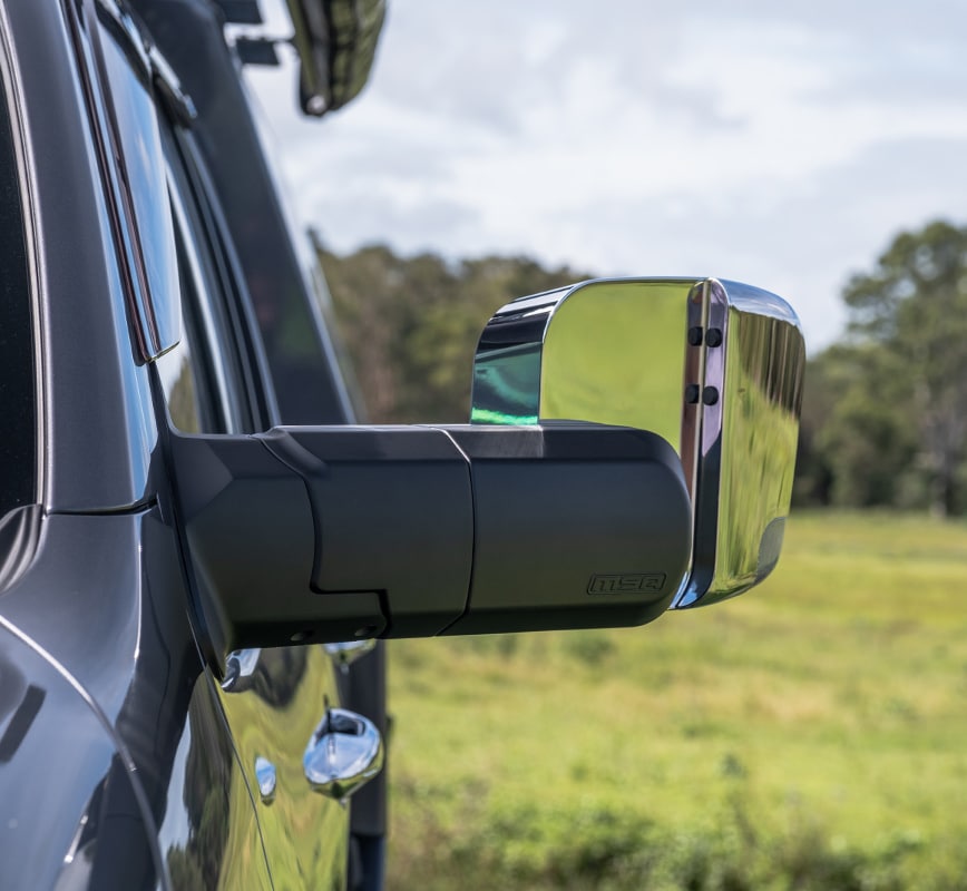 MSA 4x4 POWER FOLD™ Towing Mirrors - suitable for Landcruiser 76-78 Series 09/2023-Current (Chrome, Electric, Indicators, Power Fold) - TM453