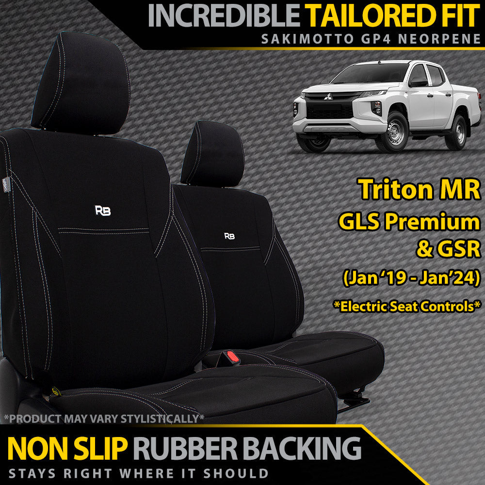 Razorback 4x4 GP4 Standard Neoprene 2x Front Seat Covers Suitable for a Mitsubishi Triton MR (Leather Seats Only)