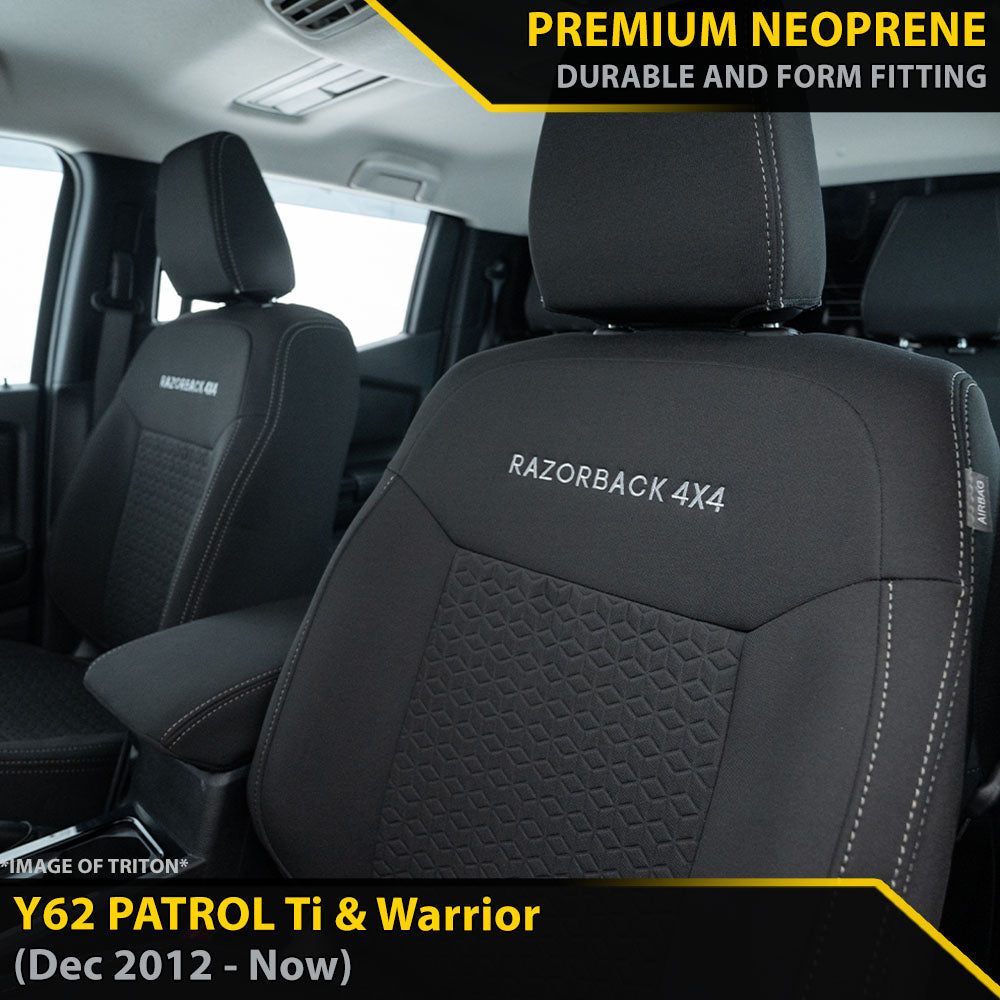 Nissan Patrol Y62 Ti & Warrior GP6 Premium Neoprene 2x Front Seat Covers (Made to Order)-Razorback 4x4