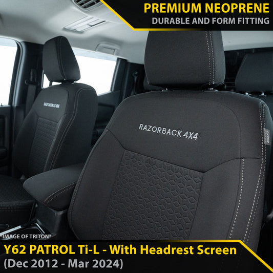 Nissan Patrol Y62 Ti-L With Headrest Screen GP6 Premium Neoprene 2x Front Seat Covers (Available)-Razorback 4x4