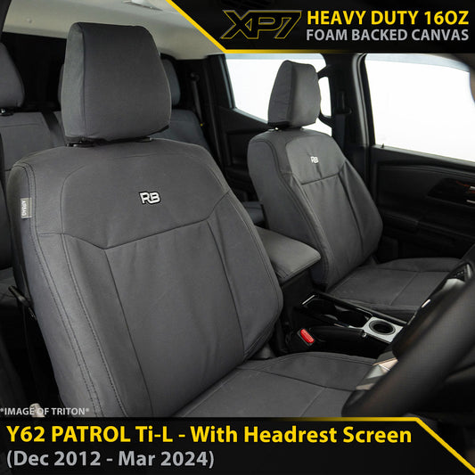 Nissan Patrol Y62 Ti-L With Headrest Screen XP7 Heavy Duty Canvas 2x Front Row Seat Covers (Made to Order)-Razorback 4x4