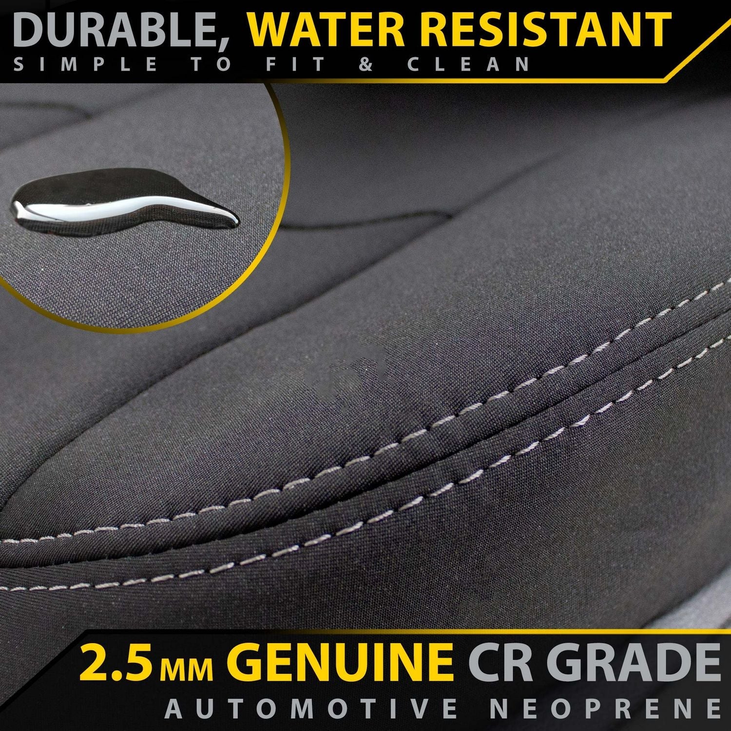 Macro photo of stitching on a neoprene seat cover