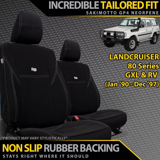Toyota Landcruiser 80 Series GXL & RV Neoprene 2x Front Seat Covers (Made to Order)-Razorback 4x4