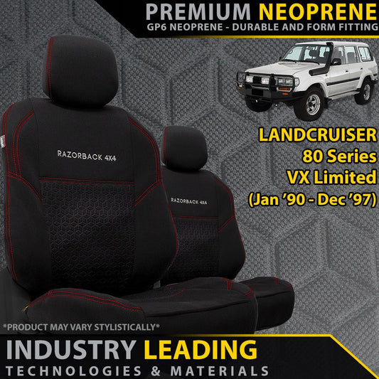 Toyota Landcruiser 80 Series VX Limited GP6 Premium Neoprene 2x Front Row Seat Covers (Made to Order)-Razorback 4x4