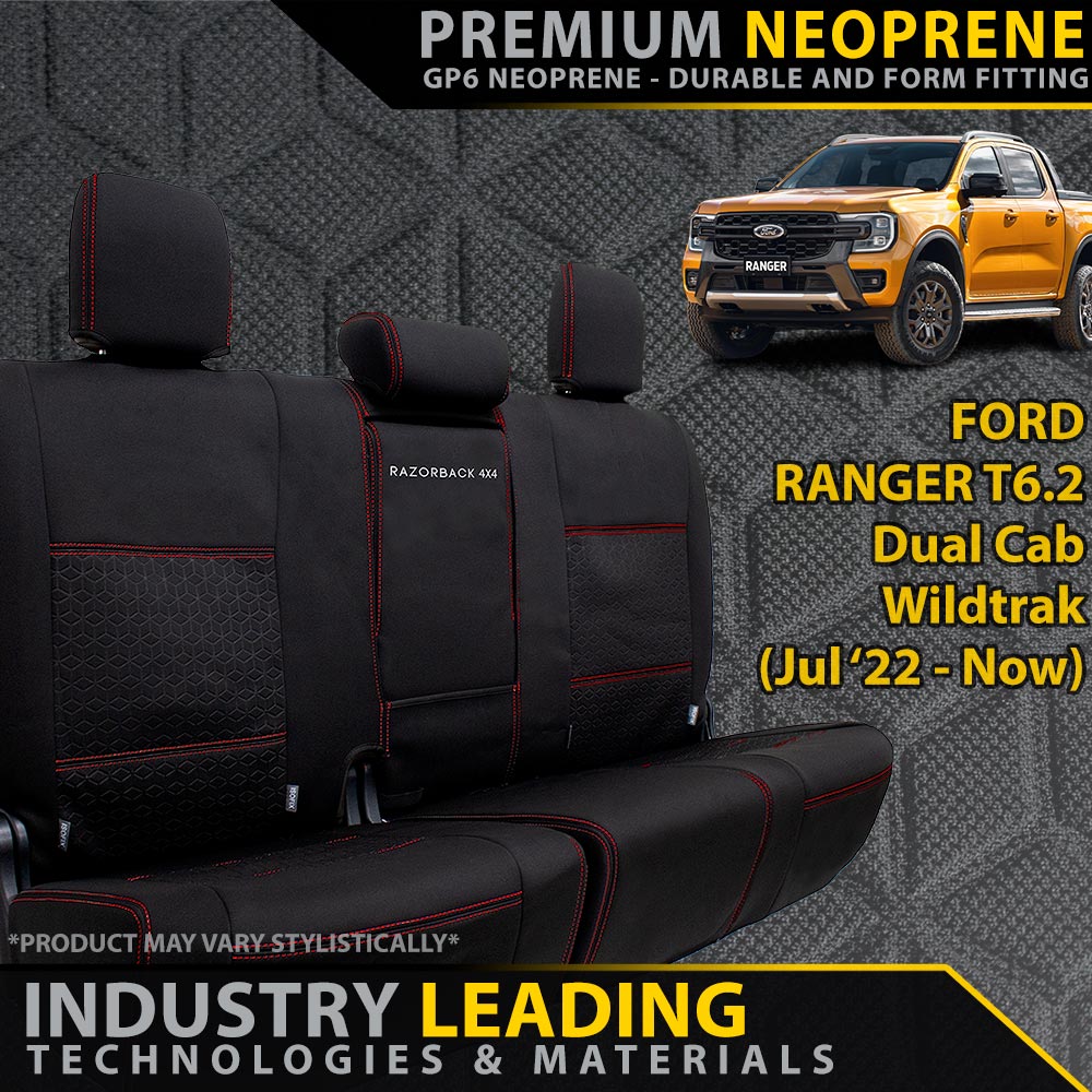 Ford Ranger T6.2 Wildtrak, Wildtrak X & Platinum Premium Neoprene Rear Row Seat Covers