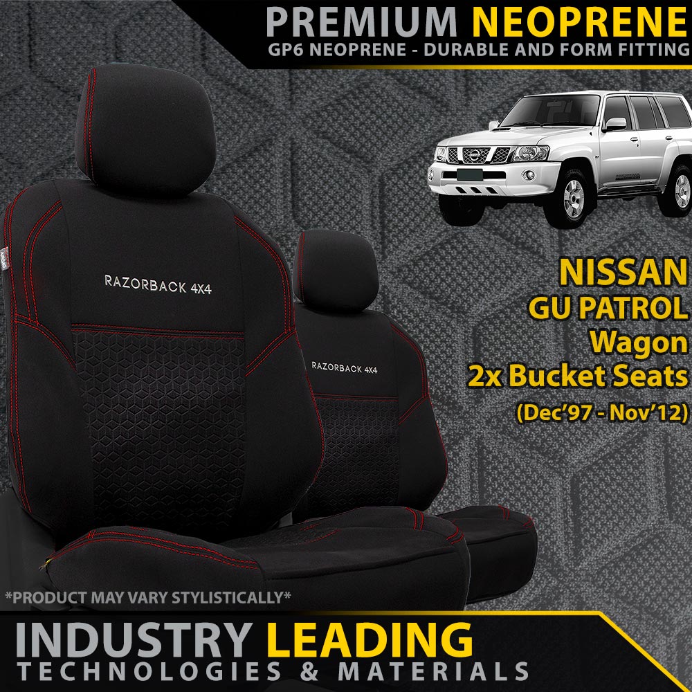 Nissan Patrol GU Wagon Series 1-3 ST, ST-L, ST Plus & Ti GP6 Premium Neoprene 2x Front Seat Covers (Made to Order)