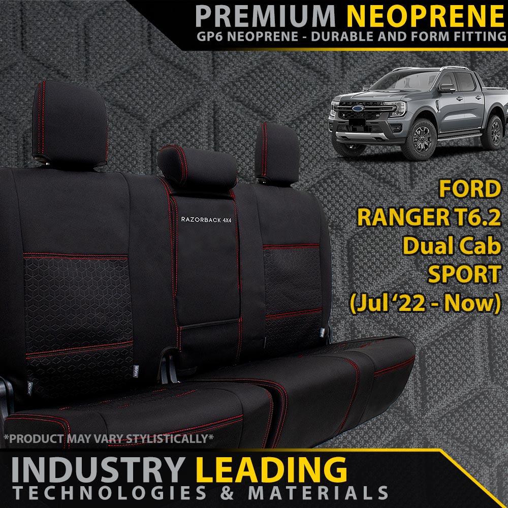 Ford Ranger T6.2 Sport & Tremor Premium Neoprene Rear Row Seat Covers