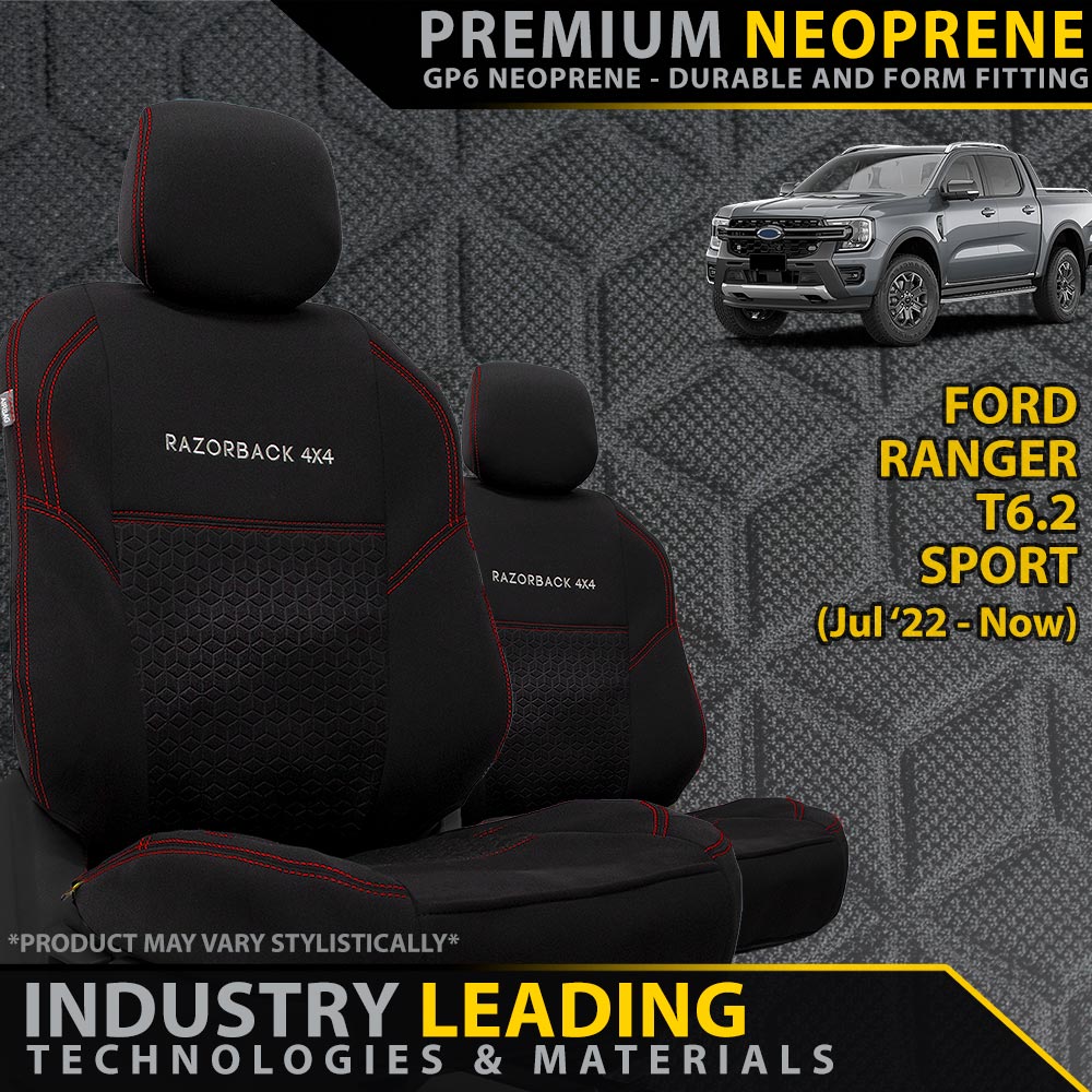 Ford Ranger T6.2 Sport & Tremor Premium Neoprene 2x Front Row Seat Covers