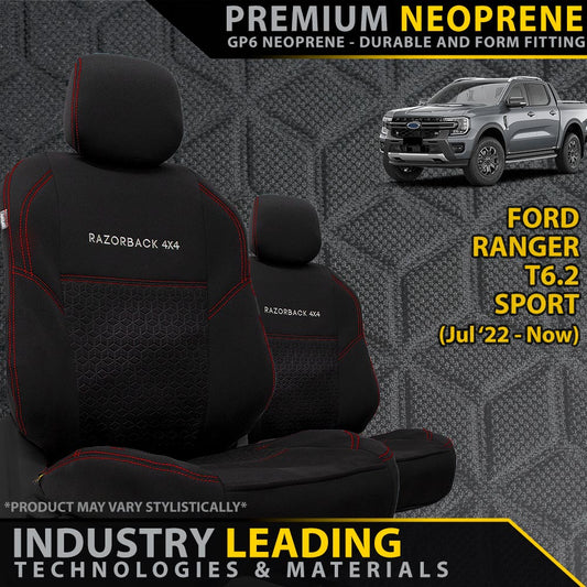 Ford Ranger T6.2 Sport & Tremor Premium Neoprene 2x Front Row Seat Covers
