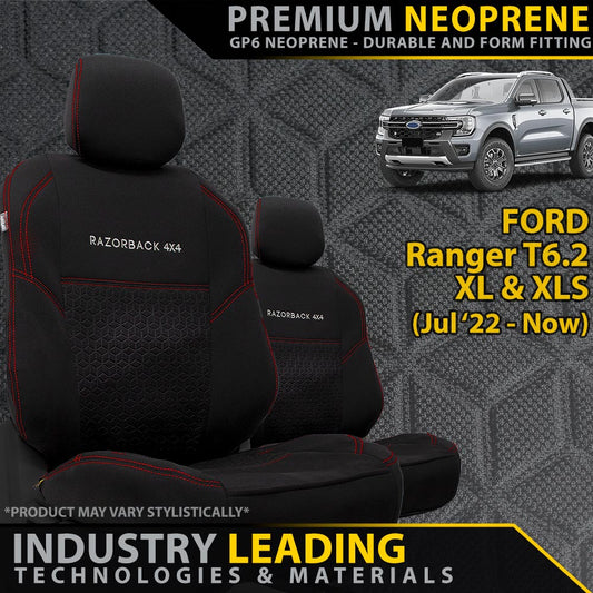 Ford Ranger T6.2 XL, XLS & Black Edition Premium Neoprene 2x Front Row Seat Covers