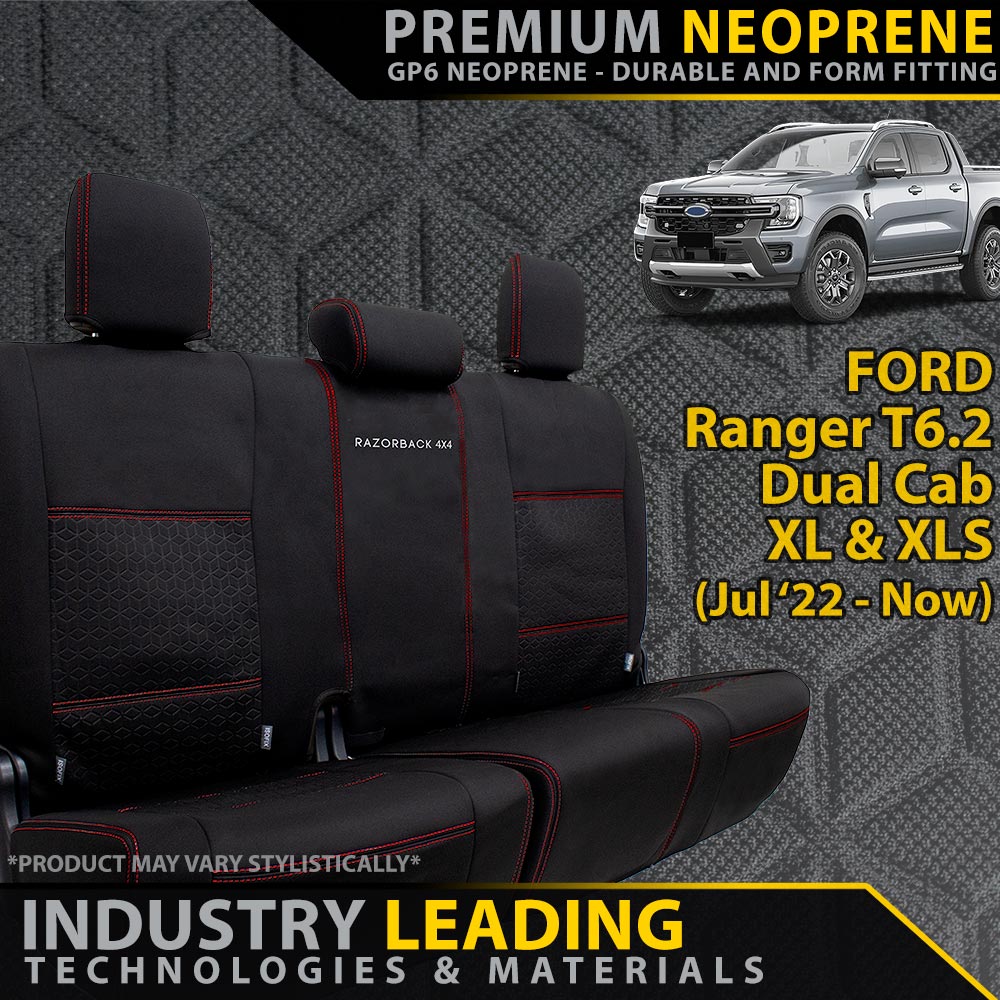 Ford Ranger T6.2 XL, XLS & Black Edition Premium Neoprene Rear Row Seat Covers