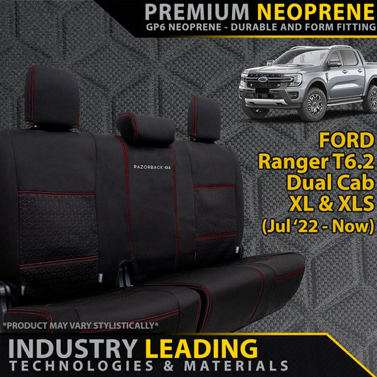 Ford Ranger T6.2 XL, XLS & Black Edition Premium Neoprene Rear Row Seat Covers