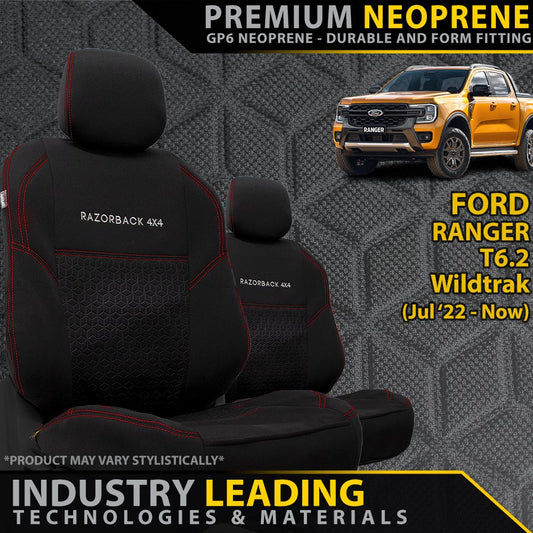 Ford Ranger T6.2 Wildtrak, Wildtrak X & Platinum Premium Neoprene 2x Front Row Seat Covers